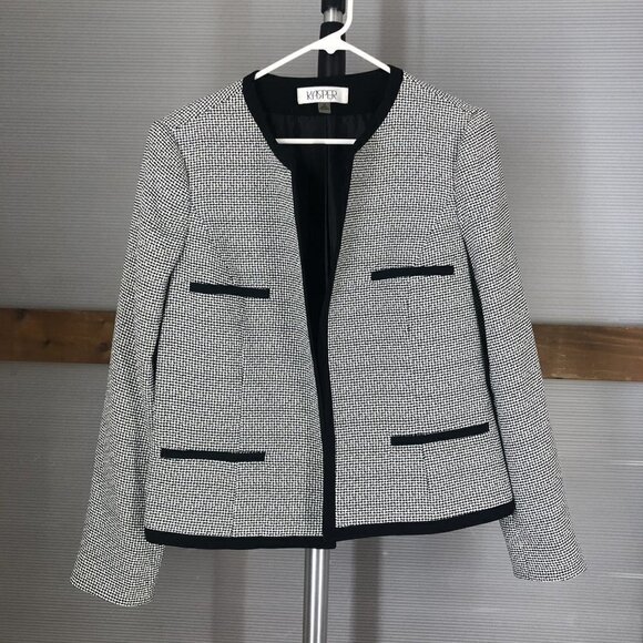 Kasper Black White Tweed Jewel Neck Blazer Sz 10 - Picture 2 of 11